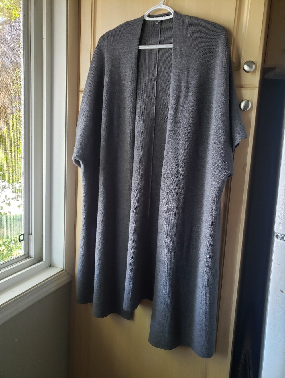 Eileen Fisher 100% Merino Wool Open-Front Long Knit Oversized Cardigan